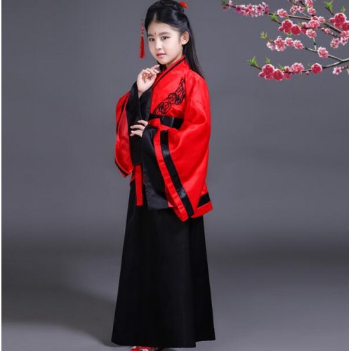 Chinese ancient folk dance costumes for kids children han kimono fairy traditional dance cosplay dancing robes dress